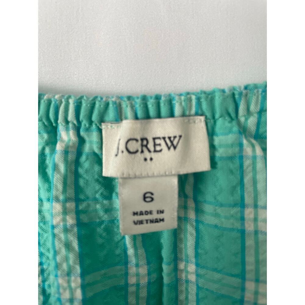 J.Crew Aqua Green Plaid Seersucker Ruffle Tiered Mini Dress 6 Preppy Pastel - Picture 3 of 12